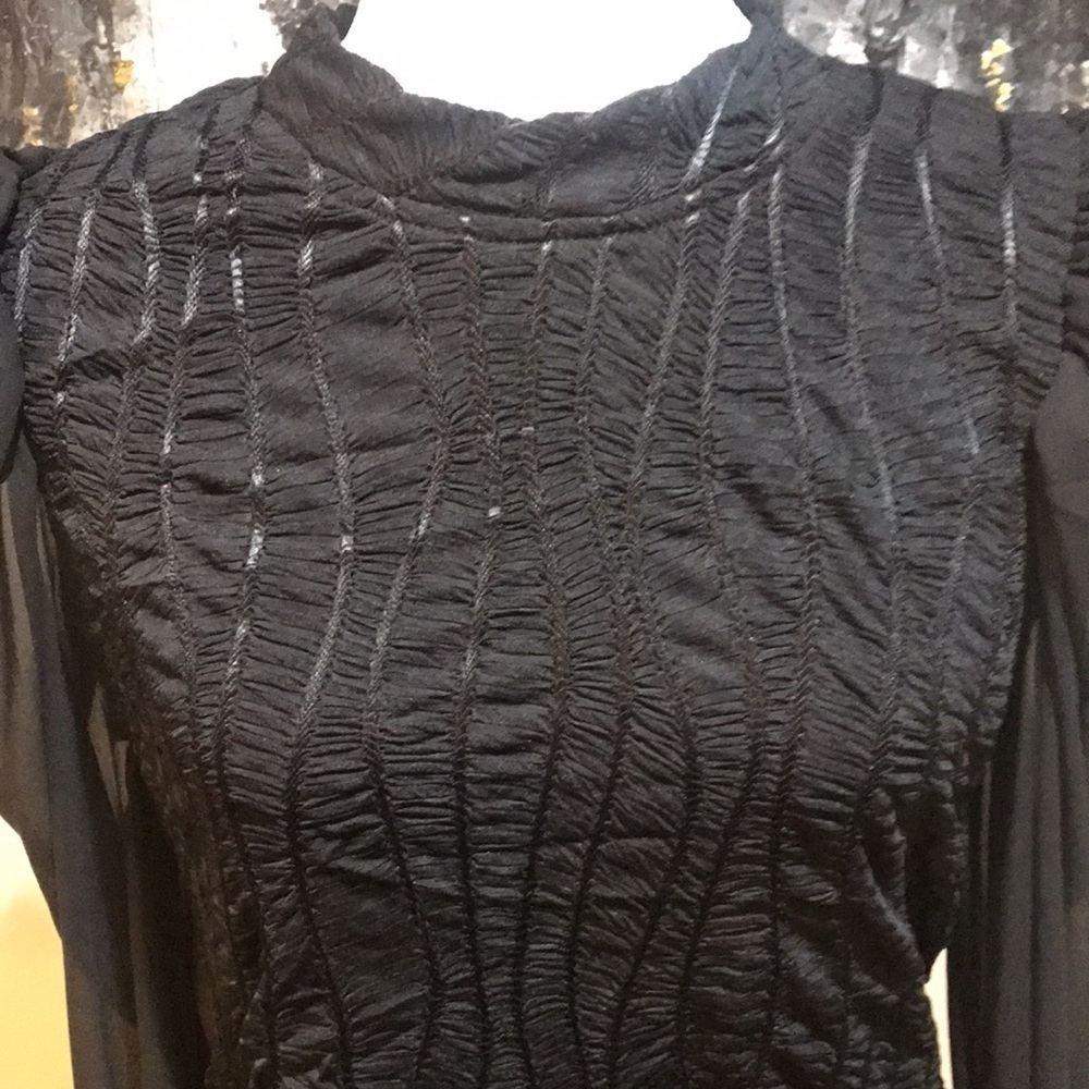 Nicole Miller Mock Neck Sheer Puffed Long Sleeved Blouse w/Snap Closure-Sz L - Picture 5 of 11